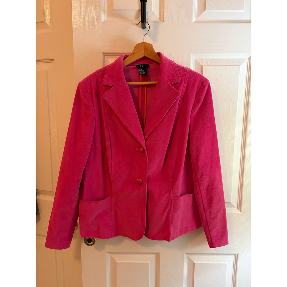 R.Q.T. Hot Pink Corduroy Blazer Jacket Women Size 16 Fuchsia Two Button Pockets